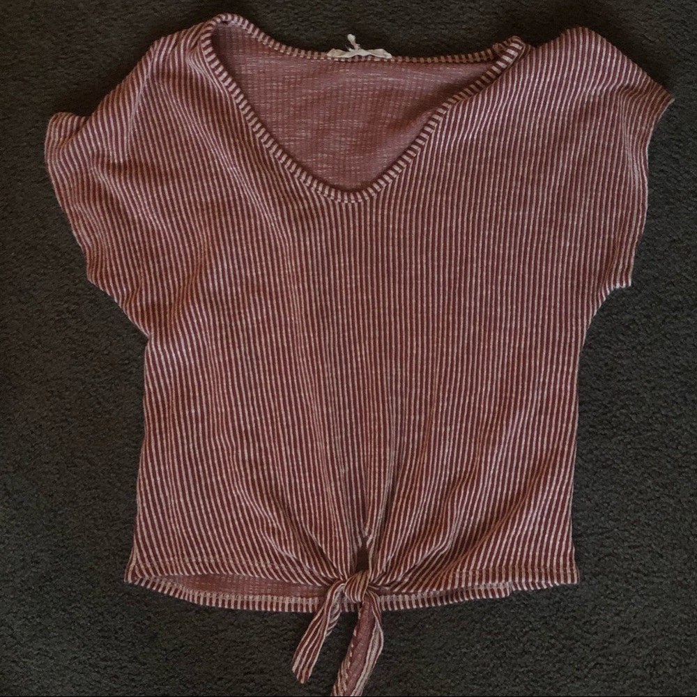 Tie front stripe top
